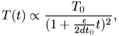 \[ T(t) \propto \frac{T_0}{(1+\frac{\epsilon}{2dt_0}t)^2}, \]